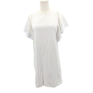 J. Crew White Textured Flutter Sleeve Dress Resort Preppy Classic Swiss Dot Sz 2